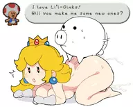 1girl all_fours artist:unknown bestiality black_eyes blonde_hair blush colored cum earrings gloves heart_pupils huge_breasts li'l_oink li'l_oink_template lipstick nude paper_mario peach pig princess_peach sex super_mario sweat // 1500x1200 // 481KB