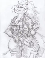 1girl artist:venom firearm five_nights_at_freddy's military_uniform monochrome roxy sketch traditional_medium uniform weapon // 2529x3256 // 1009KB