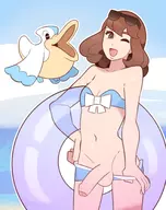 1girl artist:splash_brush bikini futanari pelipper penis pokemon pokemon_sm swimmer trainer_class // 1618x2040 // 856KB