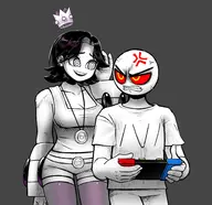 b-tan v-tan 1boy 1girl angry artist:unknown breasts huge_breasts looking_at_partner // 1551x1500 // 488KB