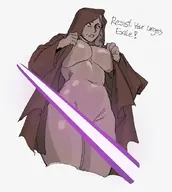 1girl artist:themangofiasco breasts censor convenient_censor dialogue huge_breasts kreia lightsaber looking_at_viewer mature_female navel presenting robe star_wars star_wars_knights_of_the_old_republic text text_dialogue thick_thighs tummy undressing // 796x891 // 119KB