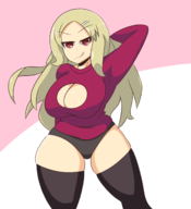 1girl armpit artist:iggy_bomb blonde_hair cleavage cleavage_cutout colored long_hair red_eyes senran_kagura shiki thigh_highs tongue // 2000x2200 // 581KB
