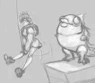 artist:telr fish fishing_rod monochrome umihara_kawase // 1000x875 // 49KB