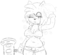 1girl amy_rose artist:2x blush hammer shorts sketch sonic_(series) sweat sweating tank_top towel wink // 674x646 // 27KB