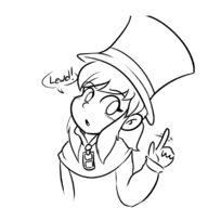 1girl a_hat_in_time cape hat hat_kid lineart m ponytail speech_bubble text zipper // 777x777 // 155KB