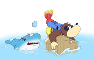 1boy 1girl artist:harrace backpack banjo banjo-kazooie box crate egg egg_laying kazooie shark snacker_the_shark water // 1000x635 // 207KB