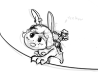 2girls artist:bad-draw bunny_ears dinosaur hat saki_kurokoma seiran short_hair sketch text touhou // 475x350 // 57KB