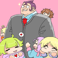 1boy 5girls blonde_hair brown_hair chibi colored danganronpa glasses heart hifumi_yamada purple_hair tie // 384x384 // 17KB