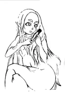 1girl artist:nininho breath_of_the_wild brushing gerudo lineart monochrome nude pose riju the_legend_of_zelda // 1200x1728 // 485KB