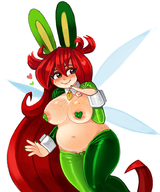 1girl artist:2x betilla blush breasts bunny_ears bunny_suit colored freckles heart huge_breasts long_hair nude pasties rayman_(series) red_hair wings // 1539x1851 // 1.9MB
