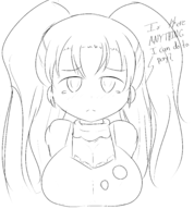 1girl alternate_breast_size artist:cy lineart loli oppai_loli recettear tears text townsfolk_(recettear) townsfolk_girl_(recettear) twintails // 2807x3031 // 1.1MB