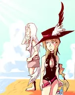 artist:setz background beach cleavage colored crossbreed_priscilla dark_souls_ii lucatiel_of_mirrah swimsuits // 706x893 // 441KB