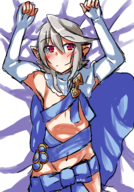 1boy adrift_corrin artist:mellie blush colored corrin fire_emblem fire_emblem_heroes grey_hair laying_down naked_ribbon pointy_ears red_eyes ribbon smile // 1545x2222 // 2.0MB