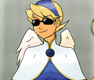 1girl blonde_hair breath_of_fire breath_of_fire_iv colored earrings headband nina shades short_hair smile sunglasses wings // 1495x1270 // 1.1MB