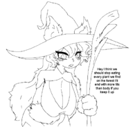 1boy animal_ears artist:unknown berwyn corruption_of_champions hat huge_breasts staff text // 750x716 // 23KB