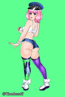 1girl artist:timeless ass blue cosplay crop_top eyes hat klara pink_hair poison pokemon pokemon_swsh short_hair shorts street_fighter // 1200x1800 // 532KB