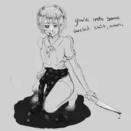 artist:misterskits dorothy guro knife looking_at_viewer suicide text va-11_hall-a // 800x801 // 96KB