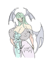 2_girls cleavage colored darkstalkers green_eyes green_hair looking_at_viewer morrigan_aensland multiple_girls nipples_visible_through_clothing // 1753x2291 // 798KB