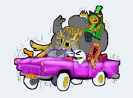 1girl 3boys arbejdere artist:grey bling boo car crown driving fat glasses gun hat horns Pseudoregalia scorn sybil tongue vehicle yoshi // 783x577 // 145KB