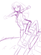 1girl artist:mellie backpack danganronpa danganronpa_v3 grinding kaede_akamatsu long_hair piano piano_keyboard rail sketch skirt stairs wip // 1668x2224 // 1.1MB