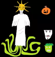 1girl animal colored dark_souls dark_sun_gwyndolin jack-o'-lantern mask mspaint pumpkin snake // 953x981 // 136KB