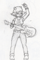 1girl artist:rkzero10 eyes_closed guitar instrument lammy_lamb short_hair traditional_medium um_jammer_lammy wip // 580x872 // 889KB