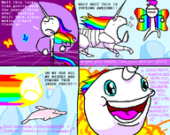 4koma artist:unknown comic dolphin happy harmony horse rainbow robot_unicorn_attack smile smiling text unicorn // 741x592 // 60KB