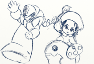 1boy 1girl adeleine brush crossover hat ice_dragon kirby kirby_(series) kirby_64_the_crystal_shards mega_man_(series) robot robot_master short_hair sketch snake_man snakeman // 1079x728 // 842KB
