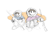 1boy 1girl black_eyes brown_hair colored gun hood ice_climber ice_climbers jacket nana popo short_hair weapon winter_clothes wip // 1944x1375 // 675KB
