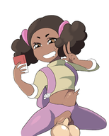 1girl artist:xiceowl backpack black brown_eyes brown_hair cell_phone colored dark_skin dildo drool masturbation peace_sign phone pokemon pokemon_xy pussy schoolgirl sweat trainer_class // 2800x3500 // 1.1MB