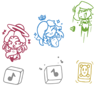 3girls artist:karmacolorcat chibi pauline queen_merelda rosalina super_mario wario_land // 671x600 // 146KB