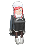 1girl airi_ban black_eyes colored devil_survivor_2 hat pantyhose red_hair shin_megami_tensei sitting // 800x1043 // 251KB