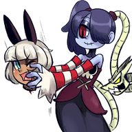 artist:aipiepo blood colored head ms._fortune parody skullgirls squigly // 800x800 // 474KB