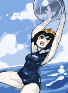 artist:borvar beach beach_ball blush colored final_fantasy one-piece_swimsuit quacho_queen sweat swimsuit water world_of_final_fantasy // 724x990 // 1008KB