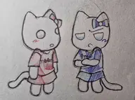 2girls angry artist:aaa_babo blush bow cat cat_girl colored confused crossed_arms looking_at_partner looking_away moot not_vidya oc sketch skirt tagme tail tdm traditional_medium // 2048x1520 // 413KB