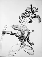 blazblue guilty_gear guilty_gear_xrd hakumen monochrome potemkin sword traditional_medium // 1536x2048 // 419KB