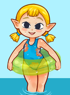 1girl artist:2x aryll beach blush colored loli swimsuit the_legend_of_zelda water wind_waker // 417x563 // 142KB