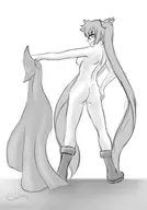 arcana_heart arcana_heart_3 artist:demonalu ass breasts monochrome nude scharlachrot sideboob twintails undressing // 420x600 // 66KB