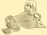 1girl angie_yonaga bracelet danganronpa danganronpa_v3_killing_harmony feet looking_back monochrome panties // 1134x853 // 272KB