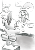 1girl artist:tttt bracelet flower hat leaf long_hair marshtomp pokemon pokemon_frlg sentret shades sunglasses text // 1457x2064 // 2.1MB