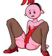 1girl blue_eyes blush bunny_ears cameltoe colored genderbend kirby kirby_(series) leotard personification thigh_highs // 646x688 // 22KB