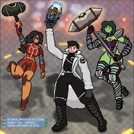 1boy 2girls artist:runebrave avengers_alliance bodysuit gun leotard player_character she-hulk shield_agent spider-woman synthetic_cube // 1287x1282 // 687KB