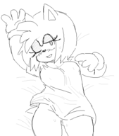 1girl amy_rose artist:2x bed blush laying_down shirt sketch sonic_(series) sweat wink // 506x576 // 17KB