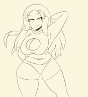 1girl armpit artist:iggy_bomb cleavage cleavage_cutout lineart long_hair senran_kagura shiki thigh_highs tongue wip // 2000x2200 // 515KB