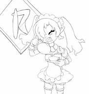 1girl cup disgaea drink fang lineart maid pointy_ears tea thigh_highs twintails zombie_maid // 875x925 // 181KB