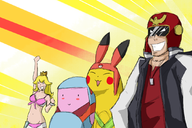 captain_falcon colored cosplay crossover dandy f-zero honey_(space_dandy) kirby kirby_(series) meow pikachu pokemon princess_peach qt space_dandy super_mario // 1080x720 // 695KB