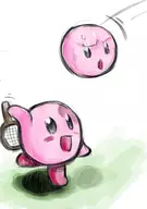 artist:quinmael colored kirby kirby_(series) sweat_drop tennis tennis_racket worried // 1748x2480 // 1.2MB