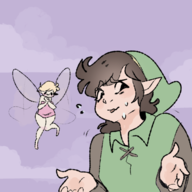 1boy 1girl blonde_hair brown_hair cartoon colored fairy hat link pointy_ears redraw short_hair shrug spryte the_legend_of_zelda the_legend_of_zelda_(tv_series) // 500x500 // 141KB