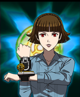 1girl background brown_hair colored makoto_niijima persona persona_(series) persona_5 pose power_rangers red_eyes sentai short_hair // 736x897 // 532KB