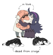 2boys 2girls artist:unknown breast chibi colored dead eyes_closed half-life hex_maniac huge_breasts isaac_kleiner kissing meme omori tagme text // 1238x1307 // 96KB